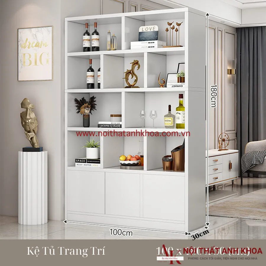 Vách Ngăn MDF Kết Hợp Kệ Tủ Trang Trí Gỗ Công Nghiệp