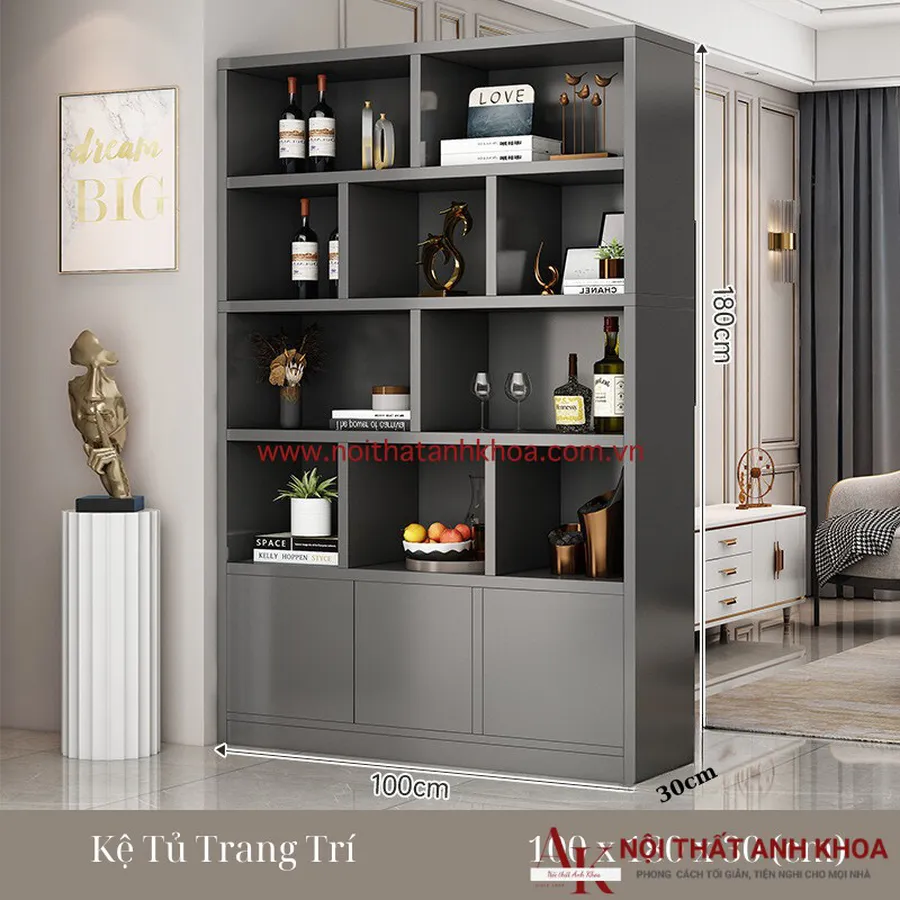 Vách Ngăn MDF Kết Hợp Kệ Tủ Trang Trí Gỗ Công Nghiệp