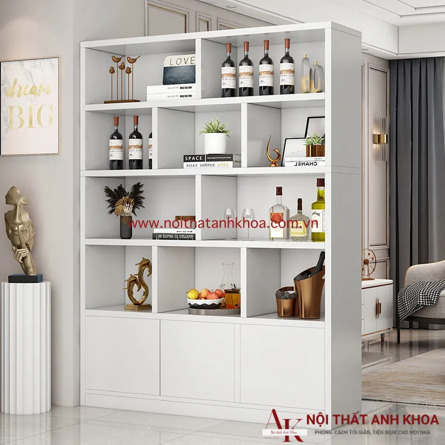 Vách Ngăn MDF Kết Hợp Kệ Tủ Trang Trí Gỗ Công Nghiệp