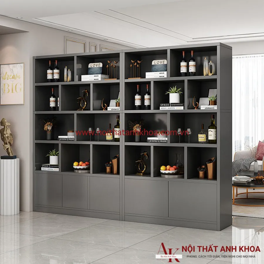 Vách Ngăn MDF Kết Hợp Kệ Tủ Trang Trí Gỗ Công Nghiệp