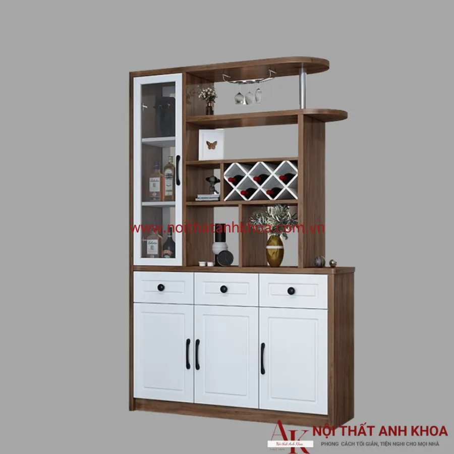 Vách Ngăn Phòng Khách Kết Hợp Tủ Rượu Gỗ MDF