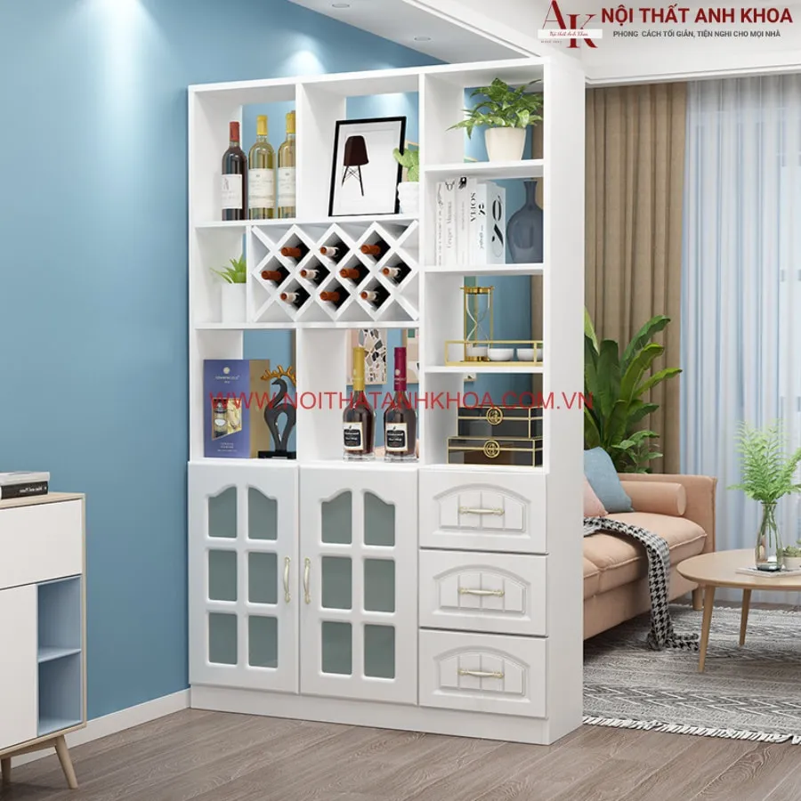 Vách Ngăn Phòng Khách Màu Trắng Có Ô Rượu Sang trọng