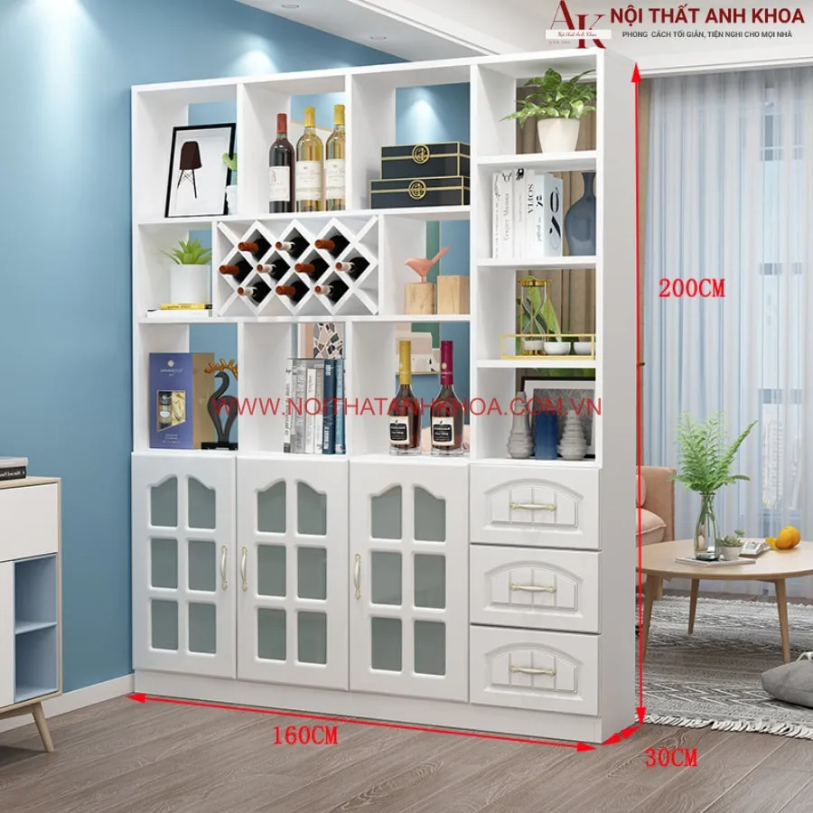 Vách Ngăn Phòng Khách Màu Trắng Có Ô Rượu Sang trọng