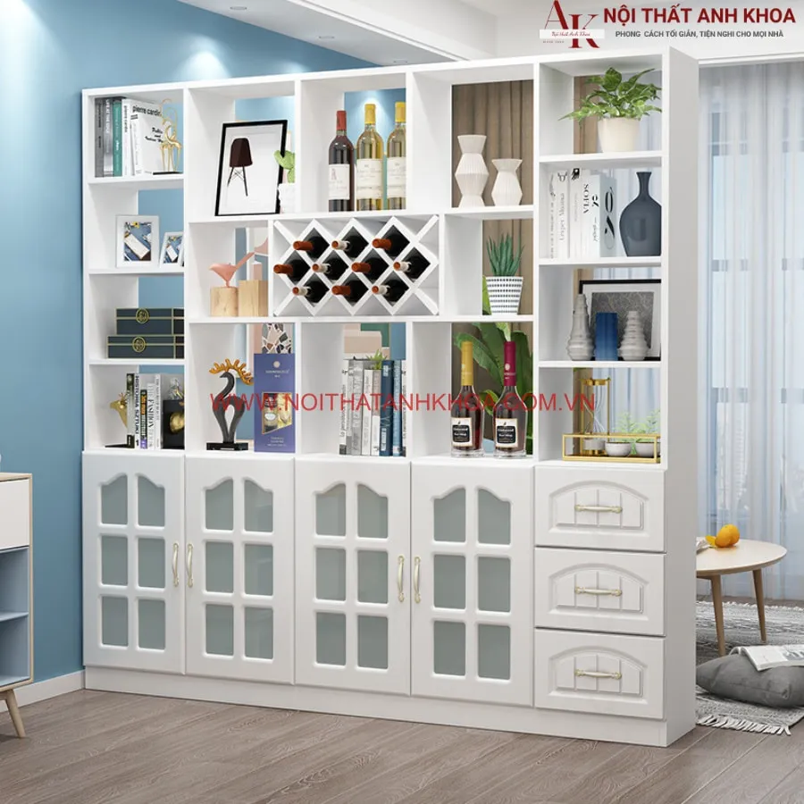 Vách Ngăn Phòng Khách Màu Trắng Có Ô Rượu Sang trọng