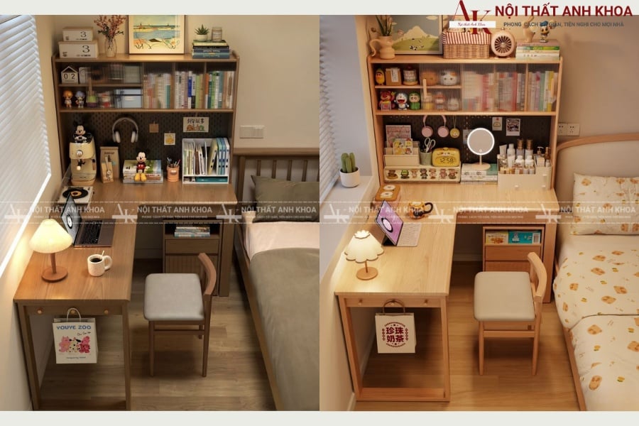 Tích hợp đèn bàn LED, kệ sách, giá để máy tính Tích hợp đèn bàn LED, kệ sách, giá để máy tính