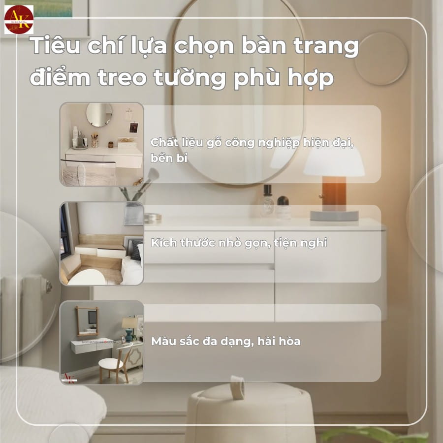 Tiêu chí lựa chọn bàn trang điểm treo tường phù hợp Tiêu chí lựa chọn bàn trang điểm treo tường phù hợp