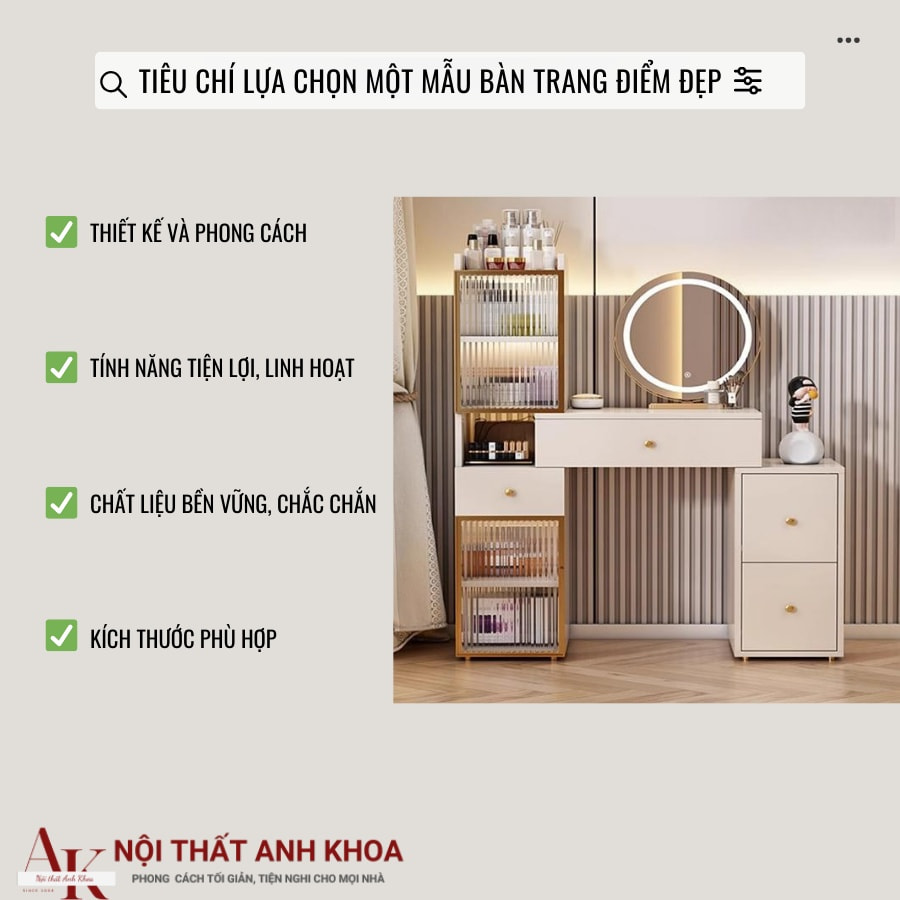 Tiêu chí lựa chọn một mẫu bàn trang điểm đẹp hiện đại, sang trọng Tiêu chí lựa chọn một mẫu bàn trang điểm đẹp hiện đại, sang trọng