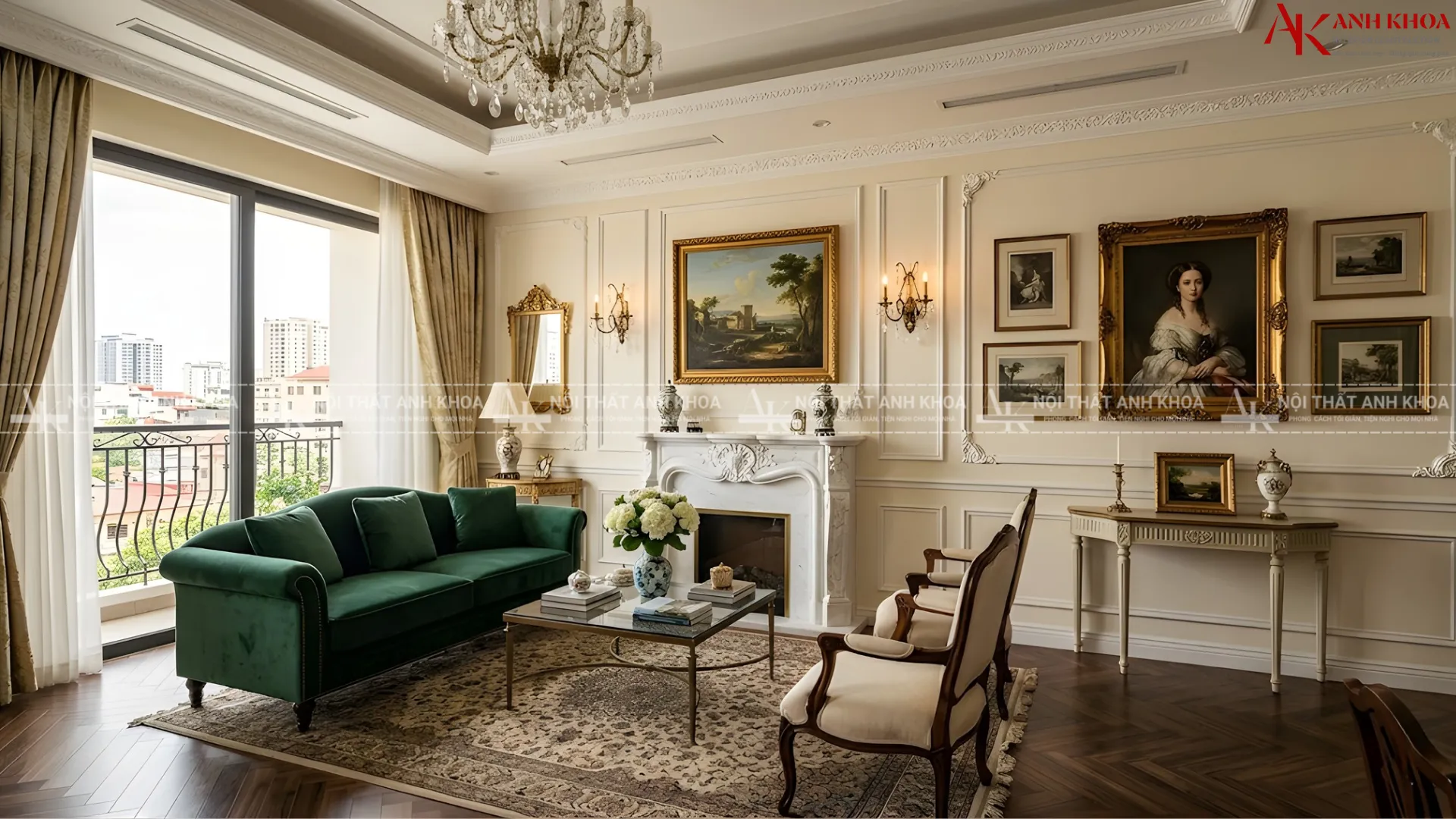 Sử dụng tranh sơn dầu khổ lớn làm điểm nhấn trung tâm Sử dụng tranh sơn dầu khổ lớn làm điểm nhấn trung tâm