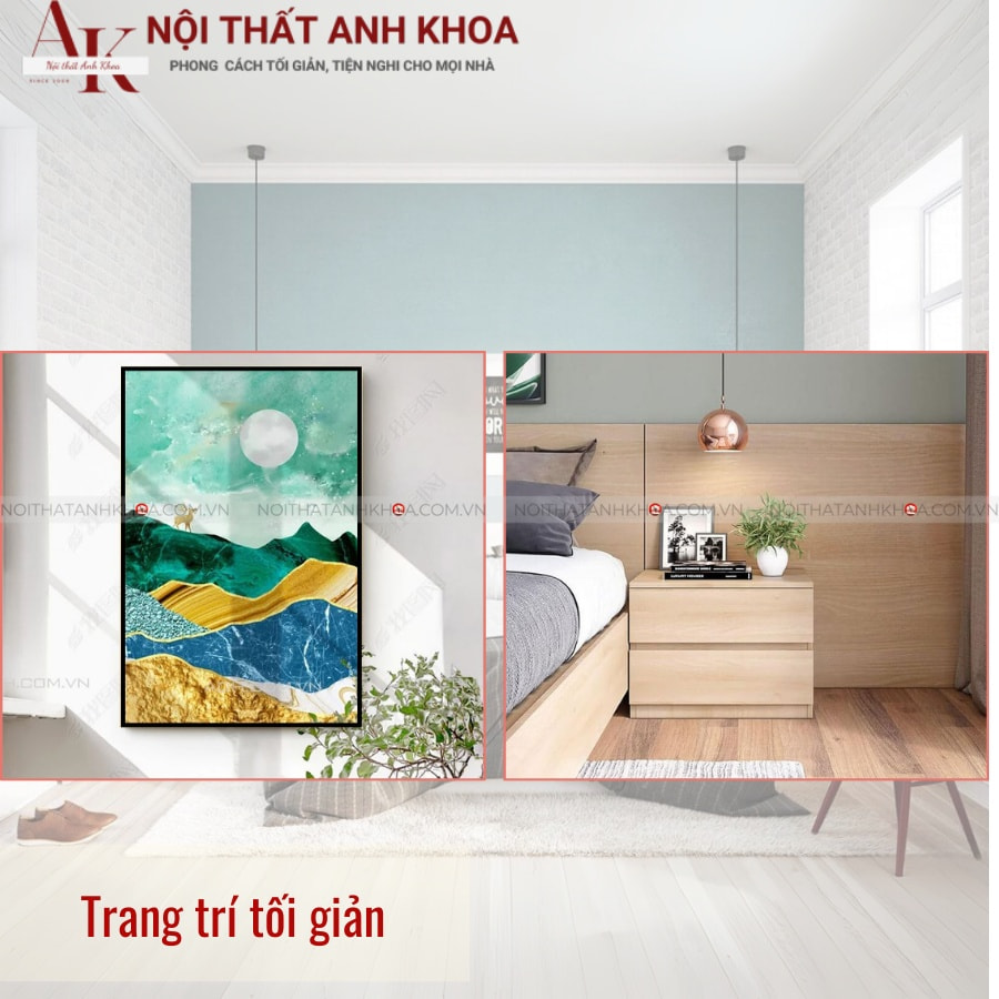 Trang trí tối giản kết hợp với giường ngủ Trang trí tối giản kết hợp với giường ngủ