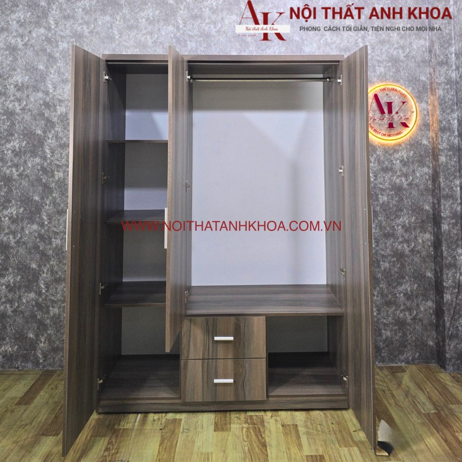 Không gian lưu trữ rộng rãi tủ quần áo 3 cánh gỗ MDF Không gian lưu trữ rộng rãi tủ quần áo 3 cánh gỗ MDF