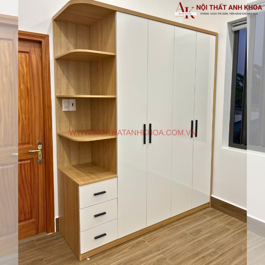 Tủ áo 4 cánh gỗ MDF cứng cáp, bền bỉ Tủ áo 4 cánh gỗ MDF cứng cáp, bền bỉ