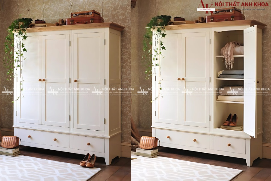 Tủ quần áo 3 cánh kiểu dáng thanh lịch Tủ quần áo 3 cánh kiểu dáng thanh lịch