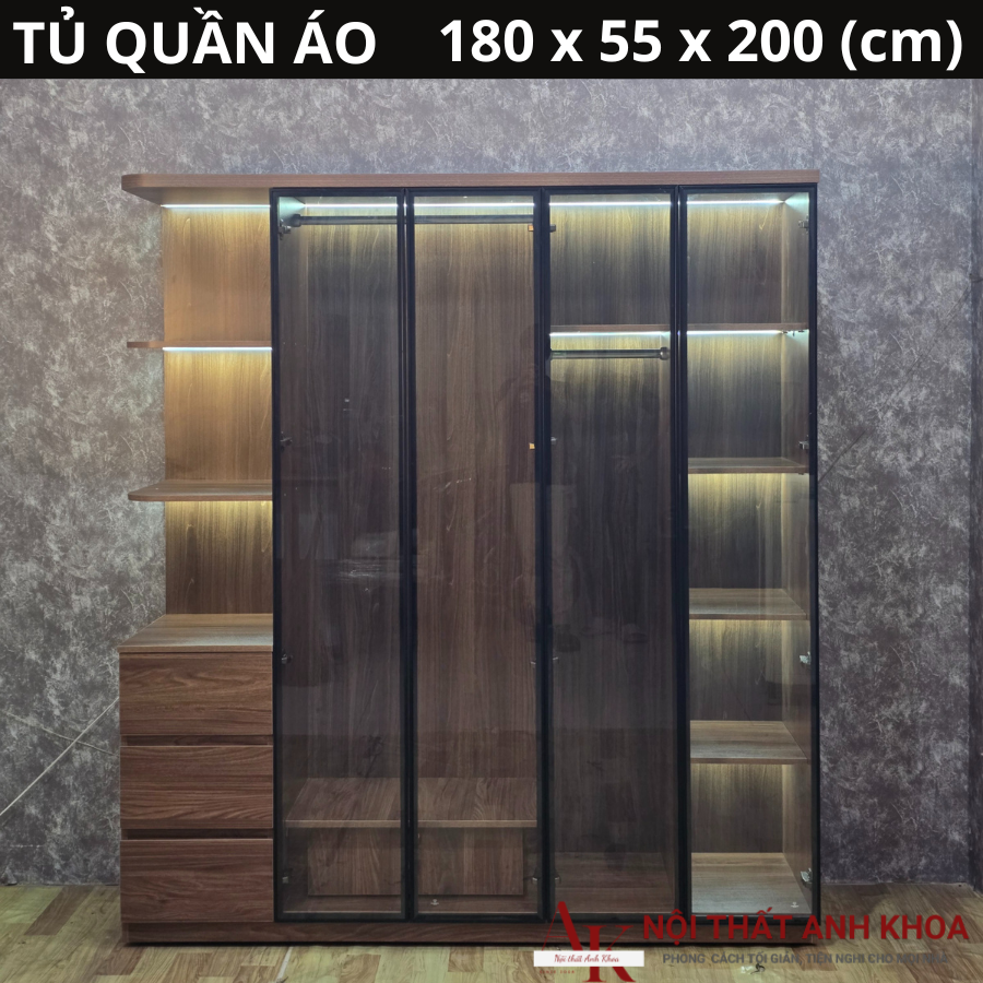 Kích thước tủ áo cánh kính cường lực khung gỗ MDF giá tốt Kích thước tủ áo cánh kính cường lực khung gỗ MDF giá tốt