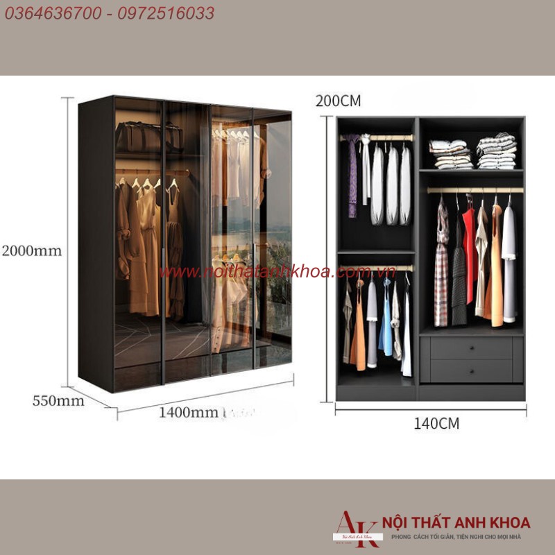 Tủ Quần Áo Cánh Kính Gỗ Công Nghiệp Khung Nhôm Xingfa Cao Cấp Giá Rẻ Tủ Quần Áo Cánh Kính Gỗ Công Nghiệp Khung Nhôm Xingfa Cao Cấp Giá Rẻ