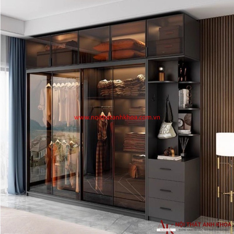 Tủ Áo Cánh Kính Gỗ MDF Màu Xám Chì Tủ Áo Cánh Kính Gỗ MDF Màu Xám Chì