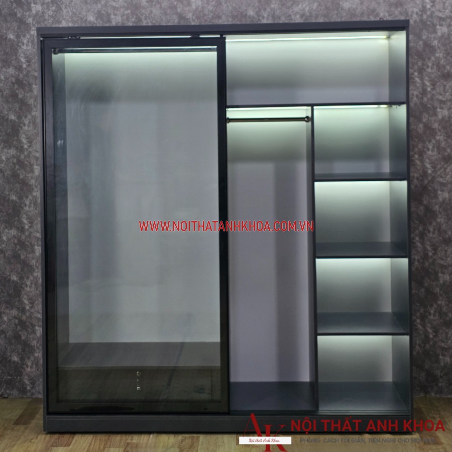 Tủ quần áo cánh kính màu xám thanh lịch Tủ quần áo cánh kính màu xám thanh lịch