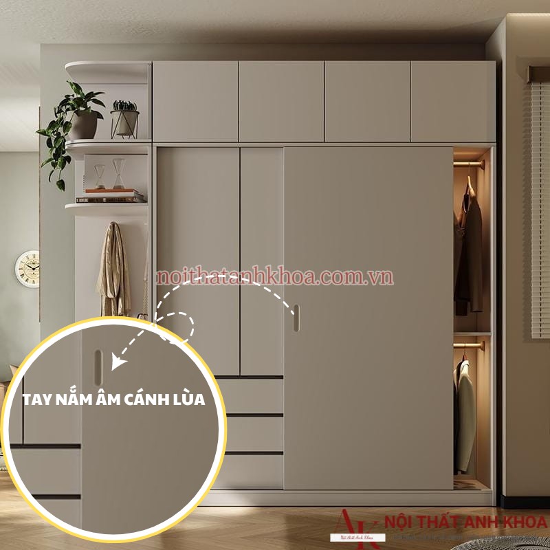 Tay nắm âm của tủ quần áo cửa lùa gỗ công nghiệp Tay nắm âm của tủ quần áo cửa lùa gỗ công nghiệp