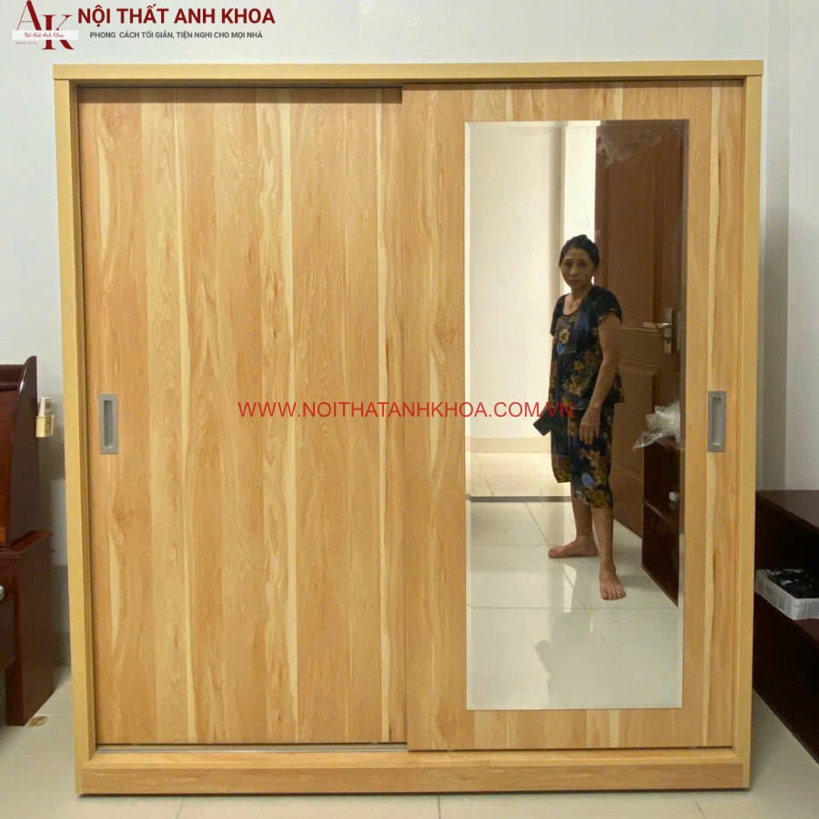 Tủ áo cửa lùa 2 cánh gỗ MDF có gương Tủ áo cửa lùa 2 cánh gỗ MDF có gương