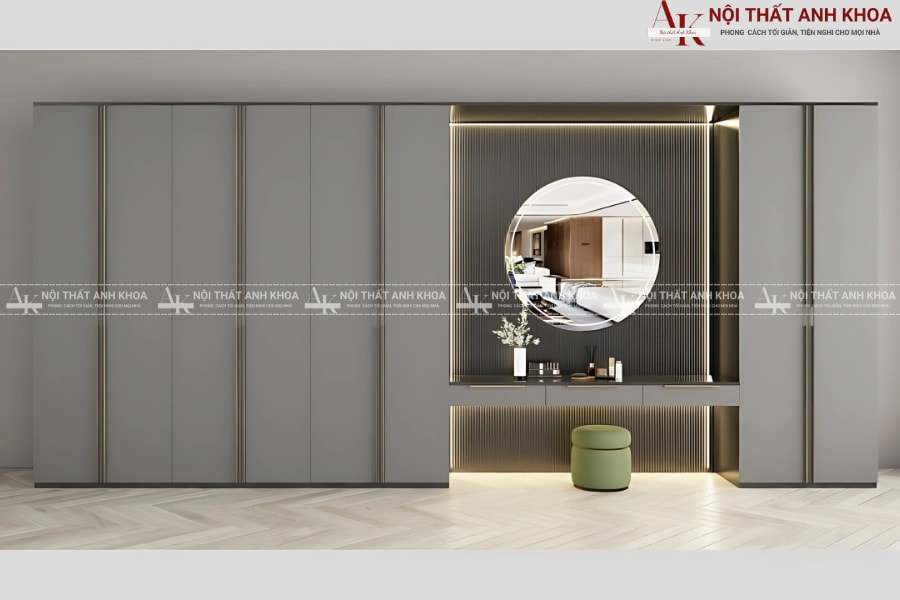 Thiết kế tủ quần áo kết hợp bàn trang điểm tinh tế Thiết kế tủ quần áo kết hợp bàn trang điểm tinh tế