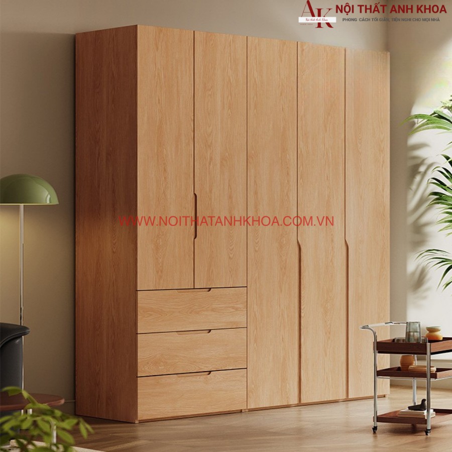 Tủ áo gỗ cao su phủ veneer sồi giá tốt  Tủ áo gỗ cao su phủ veneer sồi giá tốt