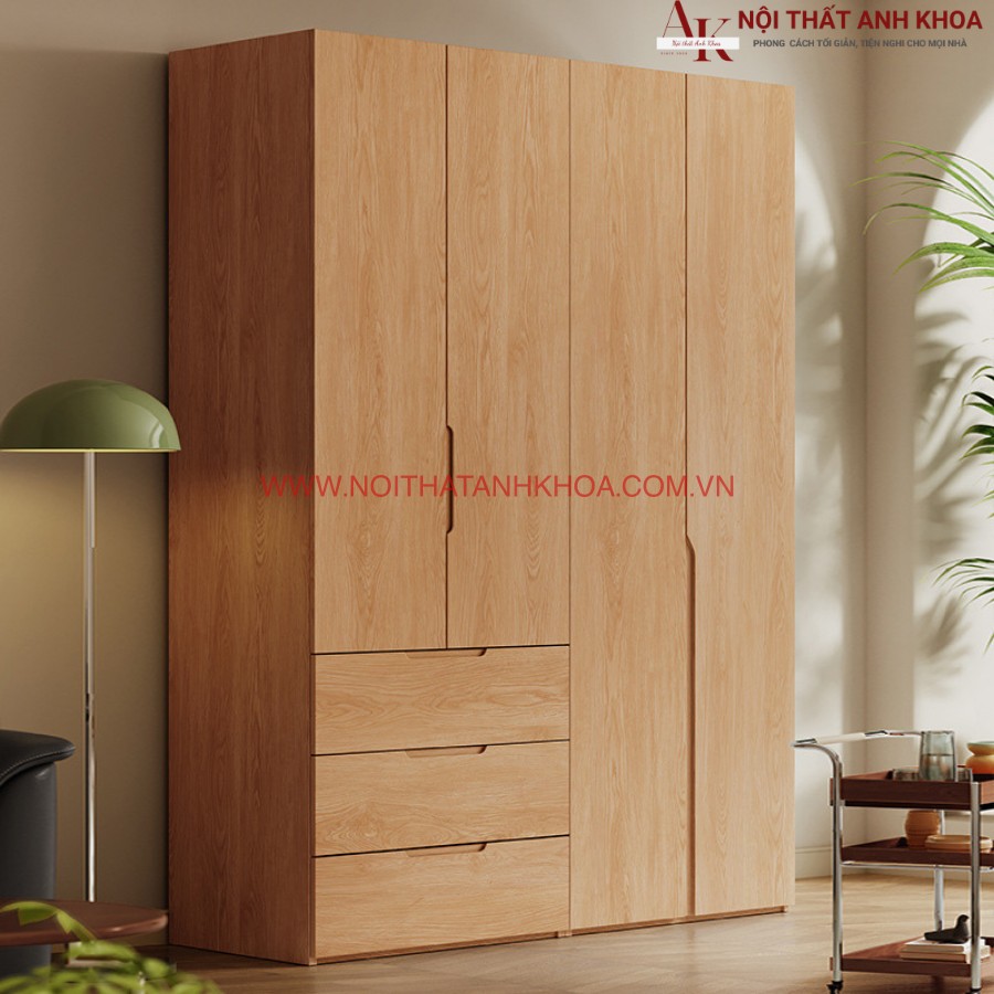 Tủ áo gỗ cao su phủ veneer sồi giá tốt Tủ áo gỗ cao su phủ veneer sồi giá tốt