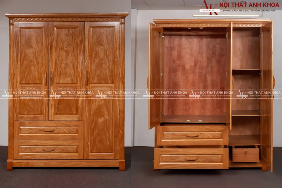 Tủ áo gỗ tự nhiên cổ điển - Màu sáng tinh tế Tủ áo gỗ tự nhiên cổ điển - Màu sáng tinh tế