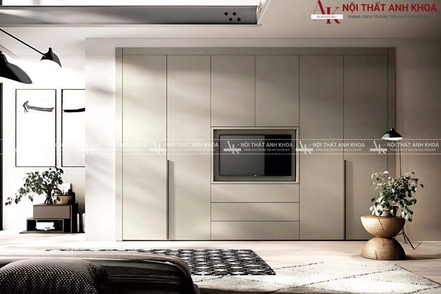 Mẫu tủ quần áo kết hợp kệ tivi hiện đại Mẫu tủ quần áo kết hợp kệ tivi hiện đại