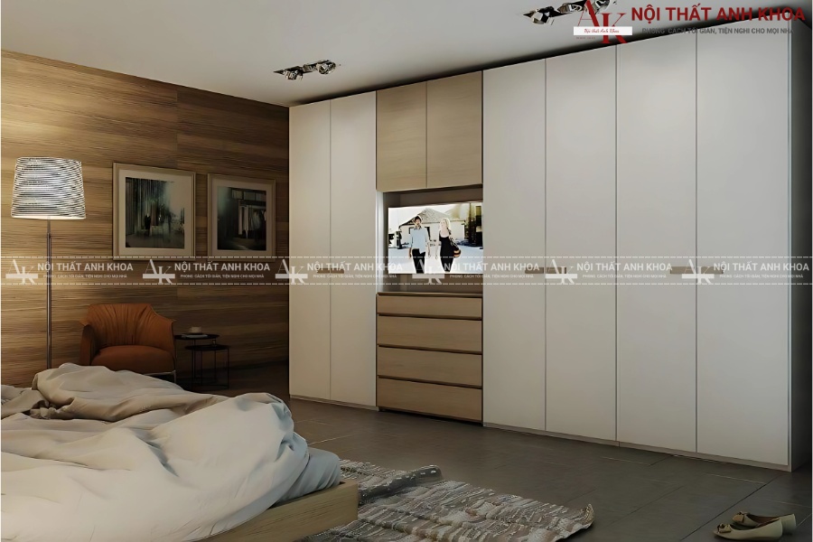 Mẫu tủ quần áo kết hợp kệ tivi gỗ mdf Mẫu tủ quần áo kết hợp kệ tivi gỗ mdf