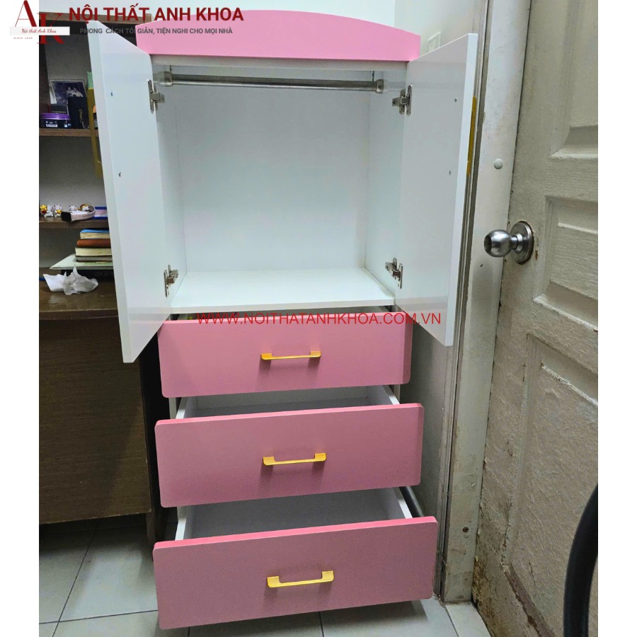 Tủ quần áo trẻ em gam màu trắng phối hồng Tủ quần áo trẻ em gam màu trắng phối hồng