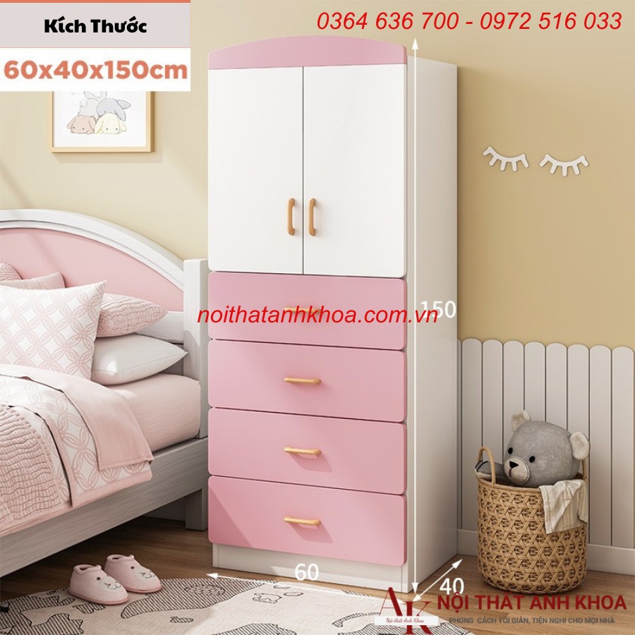 Tủ quần áo trẻ em gỗ mdf màu hồng giá rẻ Tủ quần áo trẻ em gỗ mdf màu hồng giá rẻ
