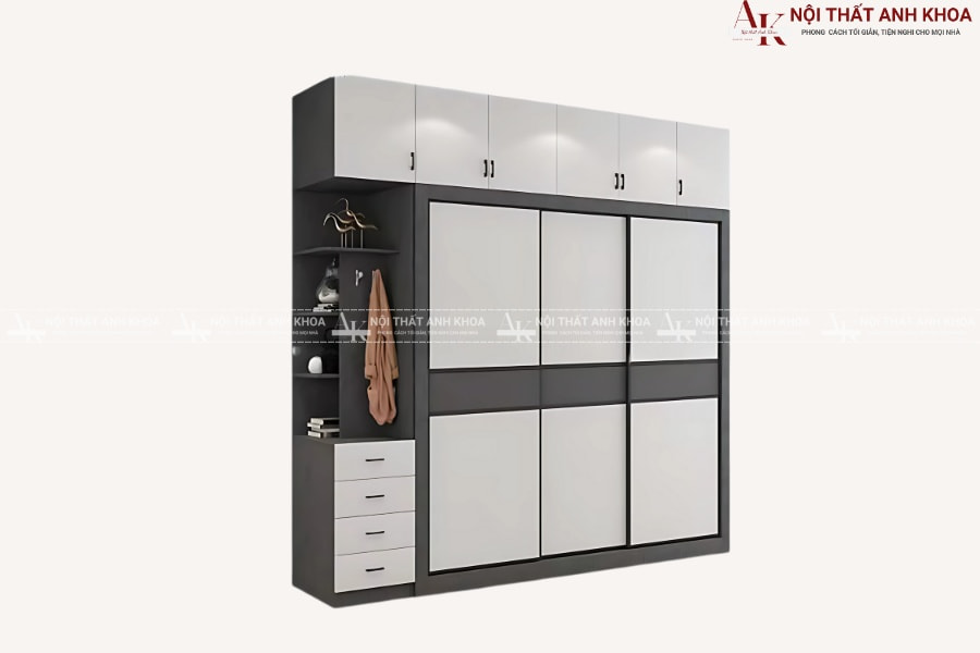 Tủ quần áo cửa lùa 3 cánh đa năng tích hợp kệ trang trí Tủ quần áo cửa lùa 3 cánh đa năng tích hợp kệ trang trí