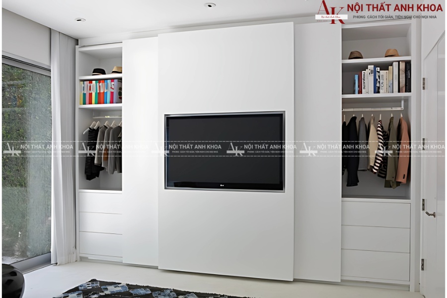Mẫu tủ quần áo kết hợp kệ tivi âm tường Mẫu tủ quần áo kết hợp kệ tivi âm tường