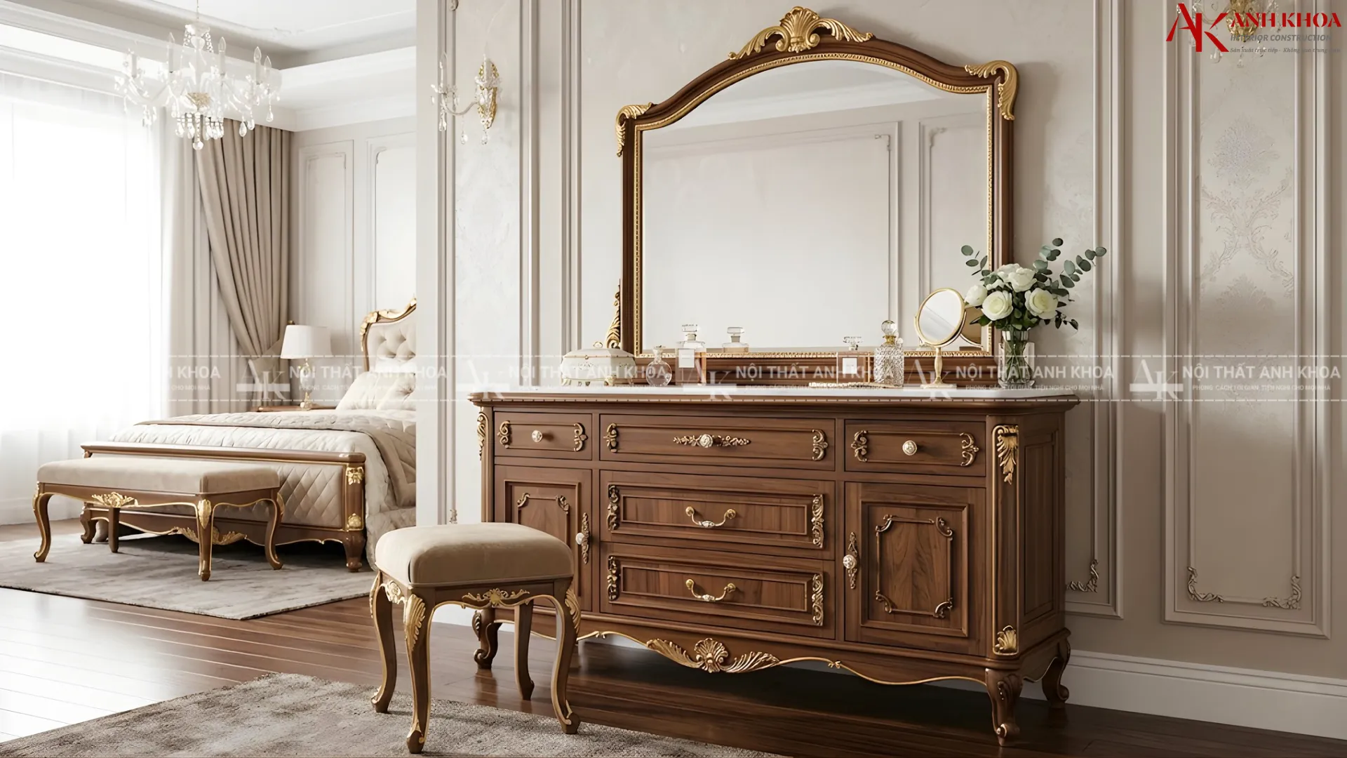 Mẫu tủ bàn trang điểm Tân cổ điển đẹp tinh tế, đẳng cấp Mẫu tủ bàn trang điểm Tân cổ điển đẹp tinh tế, đẳng cấp