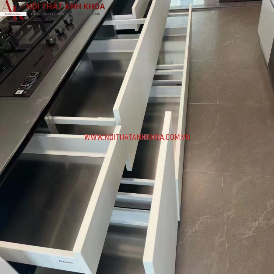 Hệ thống ngăn kéo tủ bếp chữ I gỗ MDF hiện đại Hệ thống ngăn kéo tủ bếp chữ I gỗ MDF hiện đại