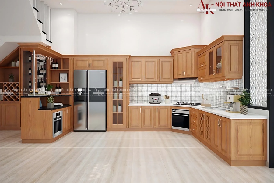 Mẫu tủ bếp hình chữ L đẹp với chất liệu gỗ tự nhiên Mẫu tủ bếp hình chữ L đẹp với chất liệu gỗ tự nhiên