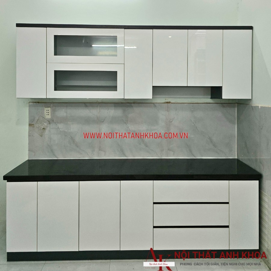 Tủ bếp chữ I gỗ công nghiệp kết hợp cánh Acrylic màu trắng Tủ bếp chữ I gỗ công nghiệp kết hợp cánh Acrylic màu trắng