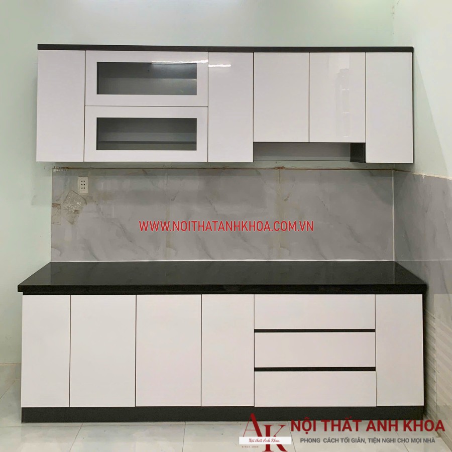 Tủ bếp chữ I gỗ công nghiệp MDF cánh acrylic bóng gương Tủ bếp chữ I gỗ công nghiệp MDF cánh acrylic bóng gương