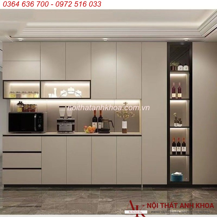 Tủ bếp chữ I kết hợp tủ rượu gỗ công nghiệp đẹp Tủ bếp chữ I kết hợp tủ rượu gỗ công nghiệp đẹp
