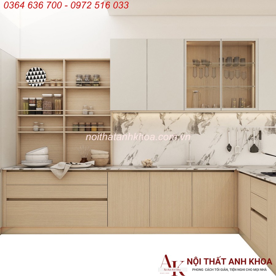 Tủ bếp chữ L gỗ công nghiệp  Tủ bếp chữ L gỗ công nghiệp