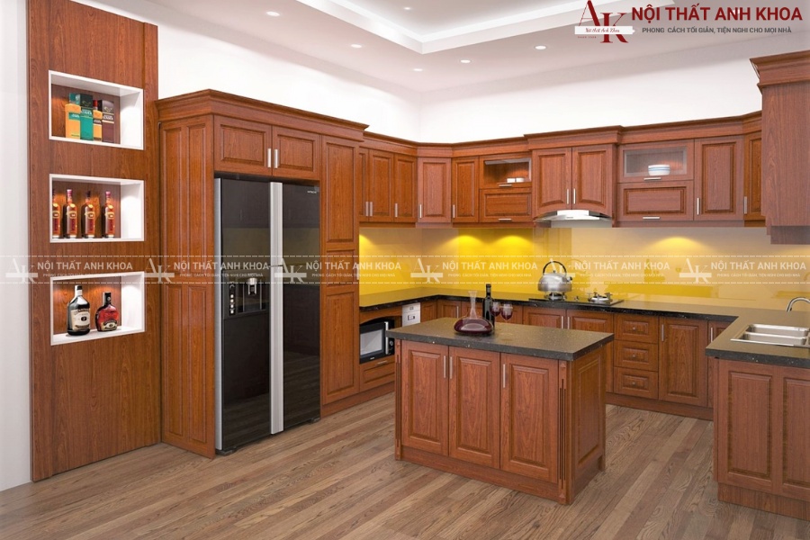Thiết kế tủ bếp gỗ tự nhiên đẹp, tối ưu công năng Thiết kế tủ bếp gỗ tự nhiên đẹp, tối ưu công năng