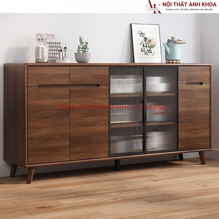 Tủ bếp đa năng màu óc chó kết hợp cánh kính Tủ bếp đa năng màu óc chó kết hợp cánh kính