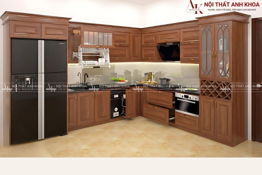Tủ bếp gỗ tự nhiên thiết kế hiện đại, tối ưu diện tích Tủ bếp gỗ tự nhiên thiết kế hiện đại, tối ưu diện tích