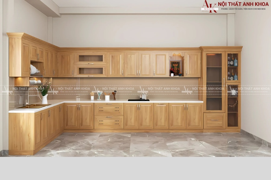 Mẫu tủ bếp gỗ tự nhiên đẹp sang trọng năm 2025 Mẫu tủ bếp gỗ tự nhiên đẹp sang trọng năm 2025