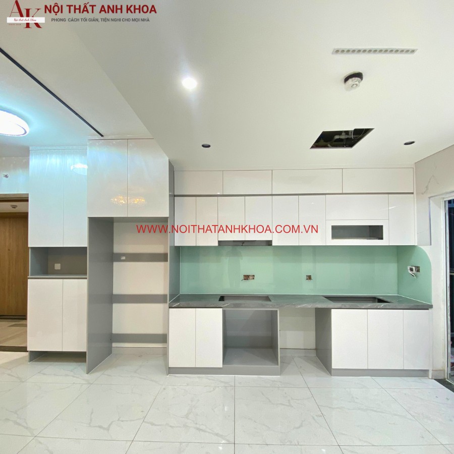 Tủ bếp gỗ công nghiệp kết hợp cánh acrylic cao cấp Tủ bếp gỗ công nghiệp kết hợp cánh acrylic cao cấp