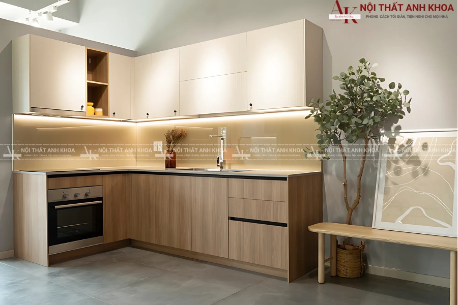 Tủ bếp chữ L nhỏ gọn cho không gian hẹp Tủ bếp chữ L nhỏ gọn cho không gian hẹp