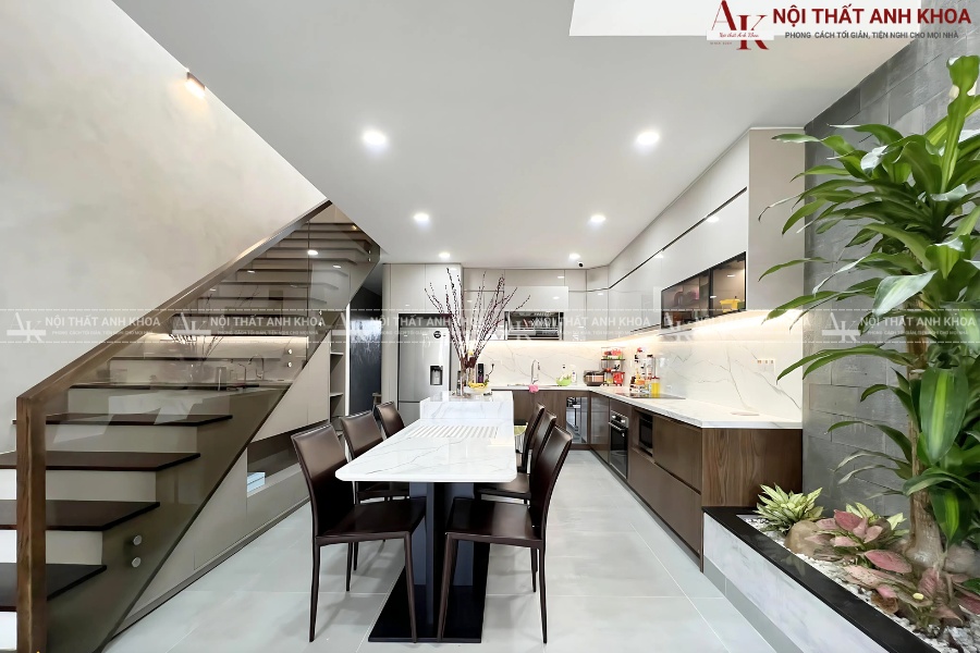 Tủ bếp hình chữ L cho không gian liền mở phòng khách Tủ bếp hình chữ L cho không gian liền mở phòng khách