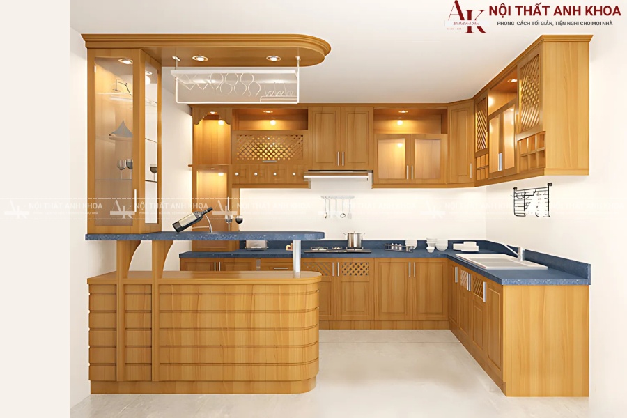 Tủ bếp gỗ tự nhiên thiết kế thông minh, đa công năng Tủ bếp gỗ tự nhiên thiết kế thông minh, đa công năng