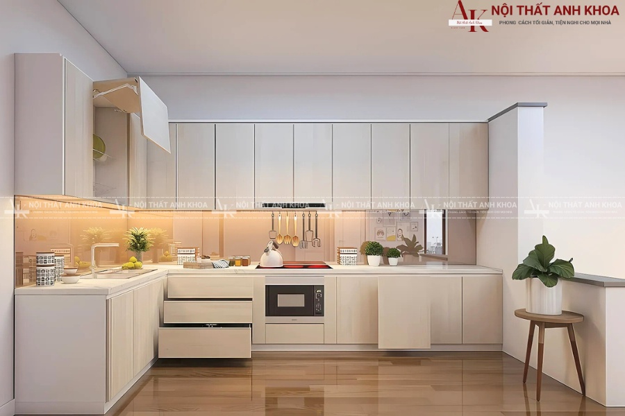 Mẫu tủ bếp chữ L tối giản, tinh tế - Tạo không gian ấm cúng Mẫu tủ bếp chữ L tối giản, tinh tế - Tạo không gian ấm cúng