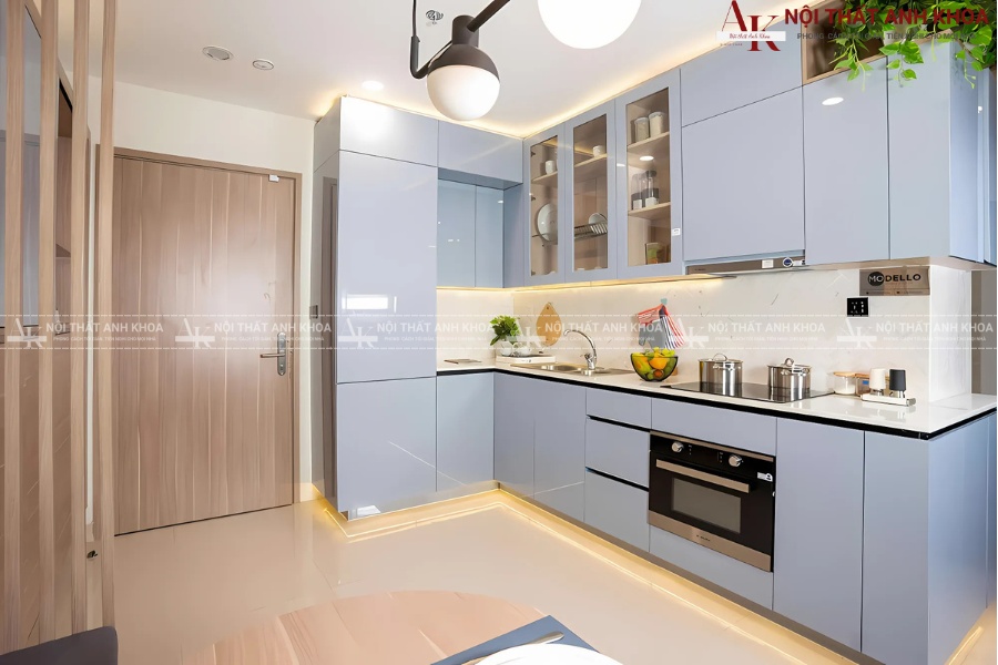 Tủ bếp chữ L màu xanh dương - Điểm nhấn cho không gian sống Tủ bếp chữ L màu xanh dương - Điểm nhấn cho không gian sống
