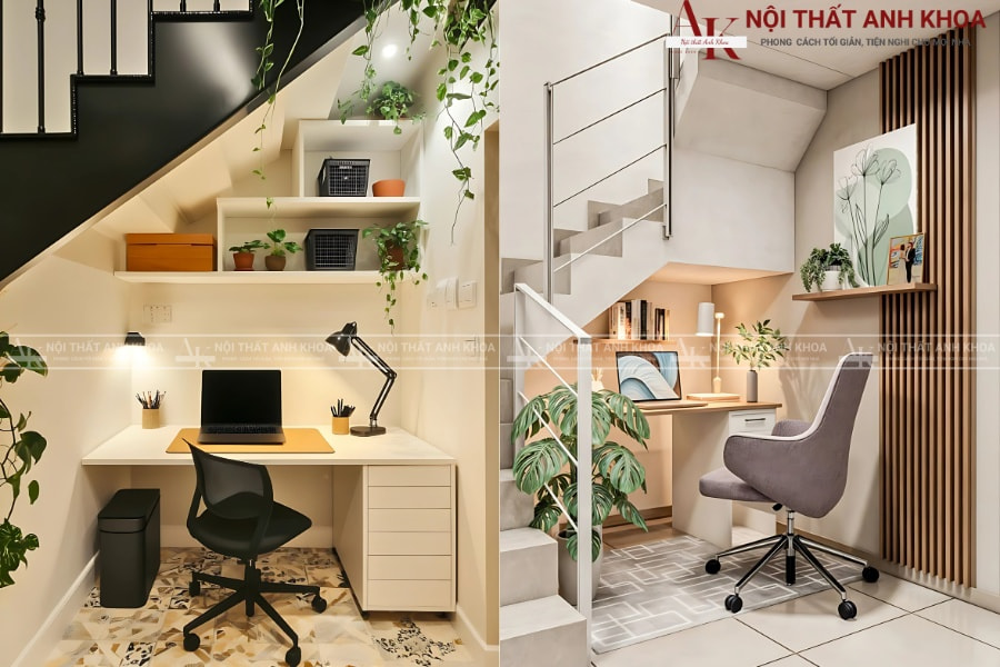 Biến gầm cầu thang thành khu vực làm việc Biến gầm cầu thang thành khu vực làm việc
